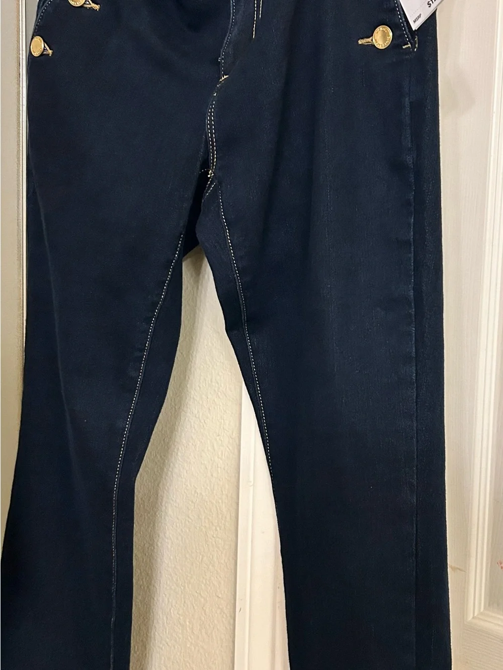 New Michael Kors Dark Navy High-Rise Jeans with Gold-Tone Buttons fits sizes 4-6